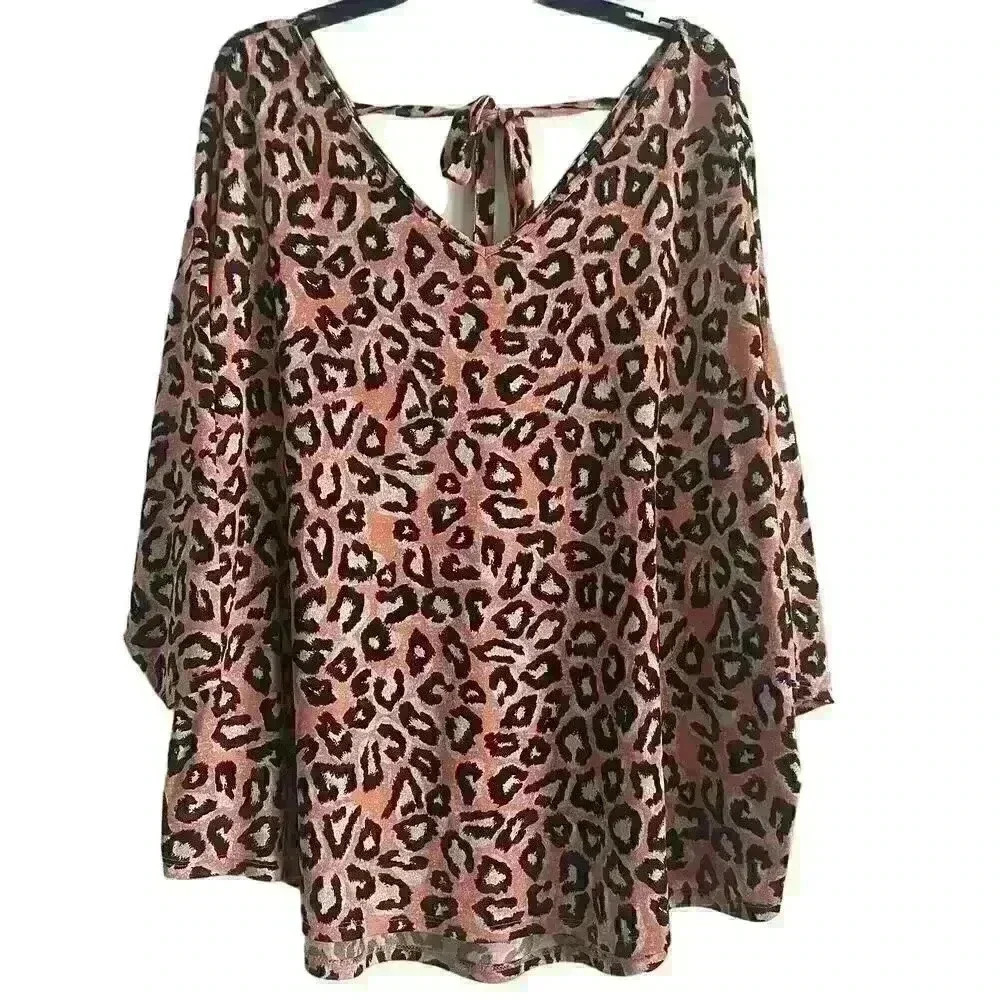 Brina & Em Woman’s Pink Black Animal Print Short Sleeve‎ Plus Size Top- Size 3X